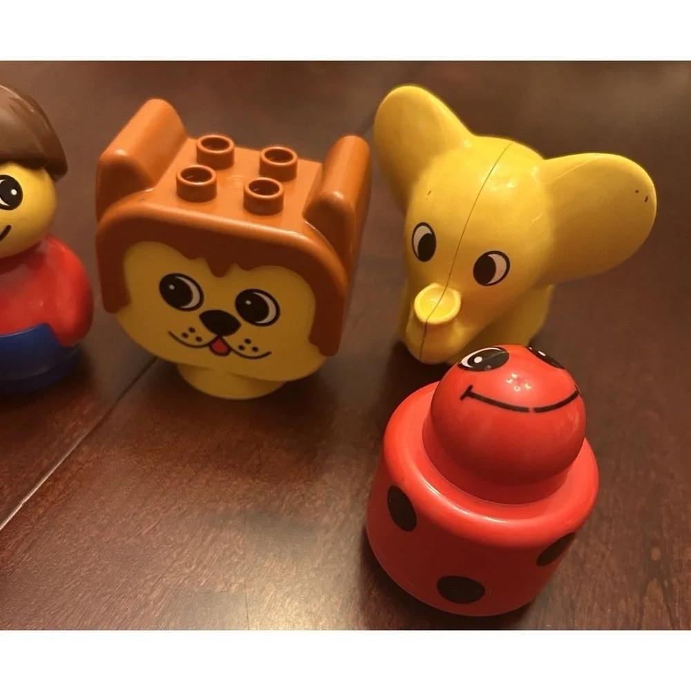 Lego Primo Duplo 5 Pc Lot Red Boy Blue Boy‎ Elephant Ladybug Fox